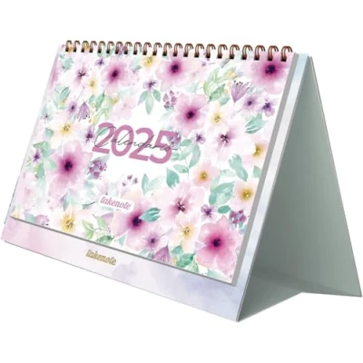 Image of Table Calendar 2025 Monthly January to December, Spanish and English, Size 21.5 x 15.5 cm, with Annual Plannings, Double Wire&#039;o Ring Closure Takenote Valentina