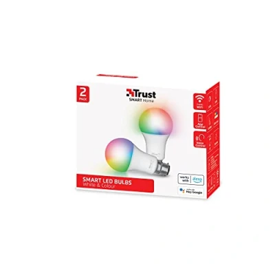 Image of Trust WiFi B22 Smart Bulb, Colour Changing Light Works with Alexa and Google Home, No Hub Required, 2.4GHz LED White &amp; [Amazon Exclusive] 2 Pack