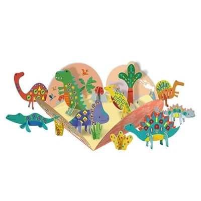 Image of Avenir CH221841 Stick N Play Dino World Book for Kids Dinosaur Shaped Cards and Re usable Stickers, Multi Coloured