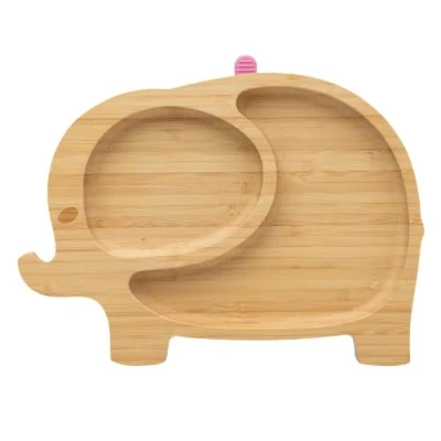 Image of Eco rascals Bamboo Baby Elephant Suction Plate Friendly Plates for Babies and Toddlers, Strong Suction, BPA Free, from 6 Months (Pink)