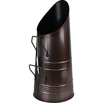 Image of Heavy Duty Tall Metal Fireplace Round Coal Scuttle Bucket Hod 21&quot; (Copper)