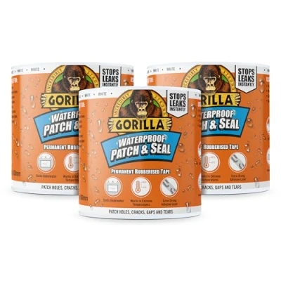 Image of Gorilla 105292 Waterproof Patch &amp; Seal Tape White 100mm x 3m (Pack of 3)