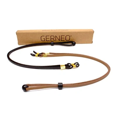 Image of GERNEO® Bilbao Glasses Strap Leather &amp; Suede Look Unisex PU Cord for Sunglasses Reading Band Black Tan Gold Holders