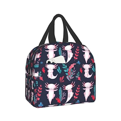Image of KBBMFEU Axolotl Lunch Box Insulated Animal Bag For Women Men Girls Boys Portable Cooler Teto Bags Work School Picnic