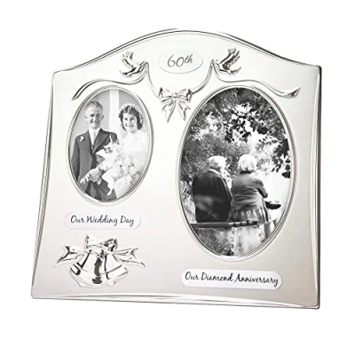 Image of Haysom Interiors Two Tone Silver Plated 60th Diamond Anniversary Double Picture Frame