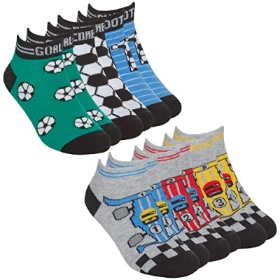 Image of Metzuyan Kids Boys Cotton Rich Socks Novelty Trainer Liner Low Cut Football Racing Car Design 9 12