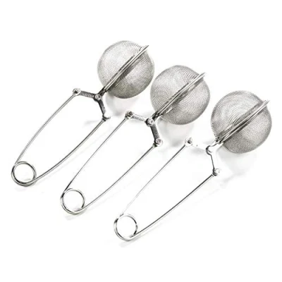 Image of 3 Pack Mesh Snap Ball Tea Strainer with Handle for Loose Leaf and Mulling Spices Stainless Steel Infuser Filter