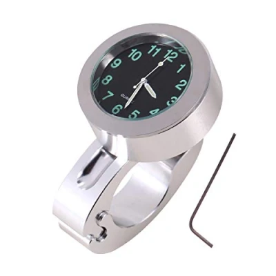 Image of motorcycle Handlebar Clock, Universal Aluminium Waterproof Clock Motorbike Mount Watch Silver 7/8&quot; to 1&quot; handle