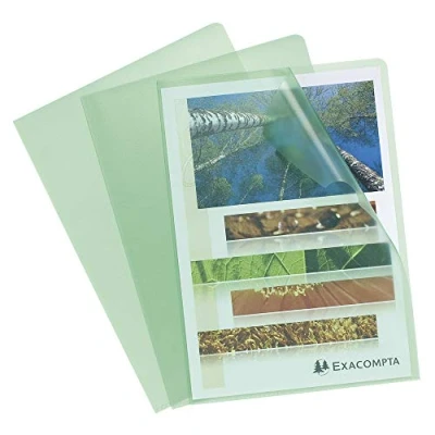 Image of Exacompta Ref 56113E Grained PP Cut Flush Folder Suitable For A4 Documents, 0.1mm Polypropylene, Top Right Opening, Out Easy Opening Green (Bag of 10)