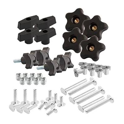 Image of POWERTEC 71173 T Track Knob Kit, 1/4 20 Threaded Bolts and Washers, 46 Piece Set, Bolts, Accessories for Woodworking Jigs Fixtures