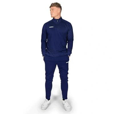 Image of FORZA Men’s Tracksuit Set 2 Piece Quarter Zip Track Top &amp; Bottoms [XS XXL] Black or Navy Blue (UK, Alpha, L, Regular, Blue)