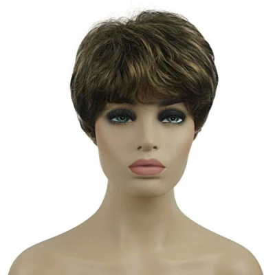 Image of Lydell 6&quot; Women Wigs Short Curly Hair Synthetic Full Wig 8TT124 Brown with Highlights