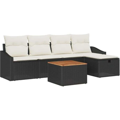Image of vidaXL 6 Piece Garden Sofa Set with Cushions Black Poly Rattan