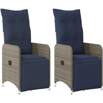 Image of vidaXL Reclining Garden Chairs 2 pcs with Cushions Grey Poly Rattan