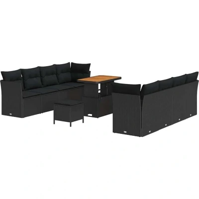 Image of vidaXL 11 Piece Garden Sofa Set with Cushions Black Poly Rattan Acacia