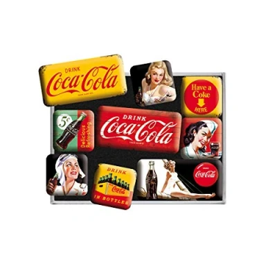 Image of Coca Cola Yellow Set Of 9 Mini Fridge Magnets