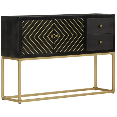 Image of vidaXL Sideboard Black and Gold 110x30x75 cm Solid Wood Mango