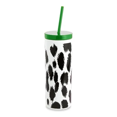 Image of kate spade new york Insulated Tumbler with Reusable Straw, Leopard Print 24 Ounce Acrylic Travel Cup Lid, Modern