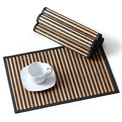 Image of LOVECASA Placemats Set of 6, Bamboo Place Mats [Non Slip] Washable Table 6 (45CM X30CM), Brown