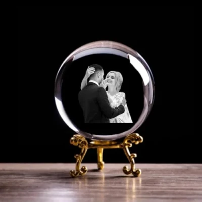 Image of Custom Glass Photo Ball,Custom 3D Crystal Photo, Personalised with Frame, Laser Engrave Customized Gifts for Him Her Birthday (with G,3D 10 cm)