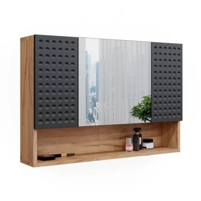 Image of Vicco Bathroom mirror cabinet Irma, Gold power oak/Anthracite, 80.1 x 55 cm