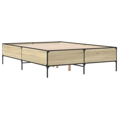 Image of vidaXL King Size Bed Frame Engineered Wood/Metal with Plywood Slats, Sonoma Oak Finish for Modern Bedroom, Easy Assembly, 150x200 cm