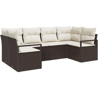 Image of vidaXL 6 Piece Garden Sofa Set with Cushions Brown Poly Rattan