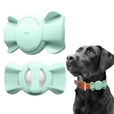 Image of elago Pet Collar Ribbon Case Compatible with Apple AirTag, Cute Designed Holder for Dog Cat Loop Harness, Premium Silicone Protective Cover [Tracking Device Not Included] (Mint)