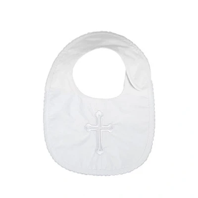 Image of LACOFIA Infant Baby Boys Girls Christening Baptism Embroidered White Bibs