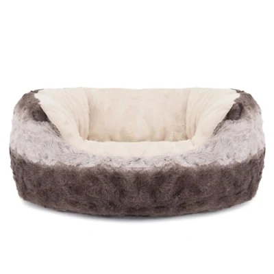 Image of Rosewood Grey &amp; Cream Snuggle Plush Oval Dog Bed, 20
