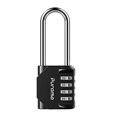 Image of Puroma 1 Pack 2.6 Inch Long Shackle Combination Lock 4 Digit Outdoor Waterproof Padlock for School Gym Locker, Sports Fence, Gate, Toolbox, Case, Hasp Storage (Black)