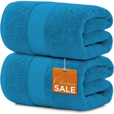 Image of 2 Pack Extra Large Jumbo Bath Sheet 100% Egyptian Cotton Super Soft Luxury Premium Quality Towels 600 GSM Quick Dry Highly Absorbent 100 x 200 cm (Turquoise)