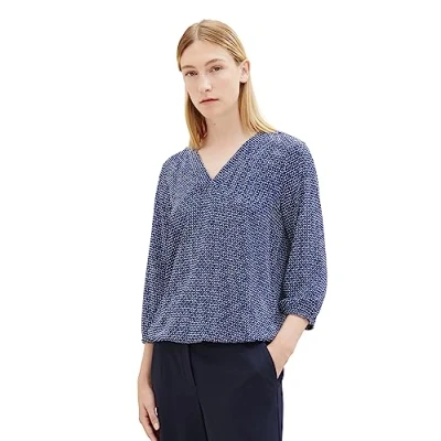 Image of TOM TAILOR Women&#039;s 1039781 Blouse with Pattern and V Neck, 32365 navy Geometric Design, 6