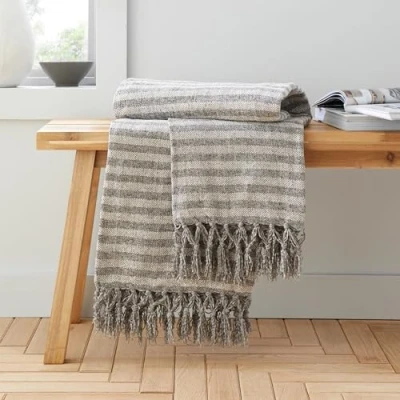 Image of Catherine Lansfield Stripe Chenille, 130x170 cm, Blanket Throw, Grey