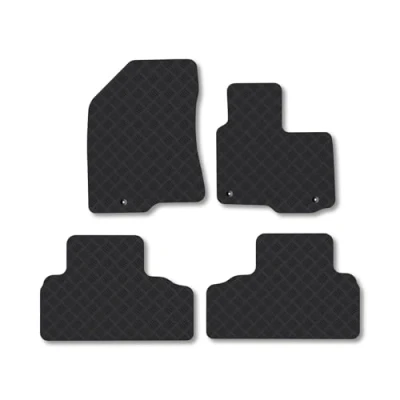Image of Rubber Car Mats Compatible with Kia Carens (2013 2019) Tailored Fit Floor Set Accessory Black Custom 4 Pieces Clips Anti Slip Backing, Heavy Duty &amp; Waterproof