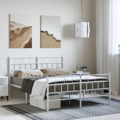 Image of Metal Bed Frame without Mattress with Footboard White 135x190cm Vidaxl