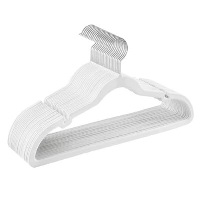 Image of SONGMICS Velvet Hangers, Pack 20 Coat Hangers for Clothes, Non Slip, with Shoulder Notches, Trouser Bar, 360 Swivel Hook, Space Saving, 0.6 cm Thick, 43 Long, Cloud White CRF029W02
