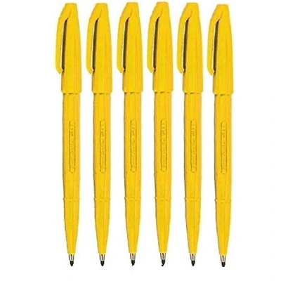 Image of Pentel Yellow Original Sign Pen S520 Fibre Tip Marker Pens Colour Fineliner 2mm Nib 1mm Line Width (Pack Of 6)