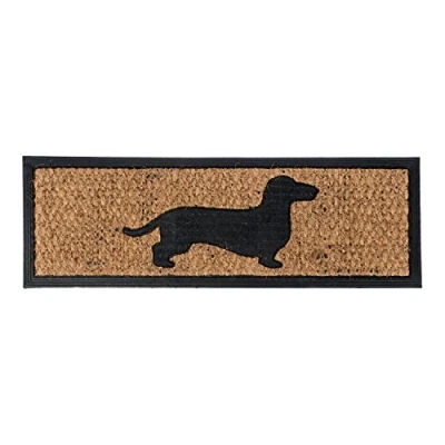 Image of HOMESCAPES Door Mat Black Dog 100% Natural Coir 25 x 75 cm with Rubber Non Slip Back Indoor and Outdoor Doormat
