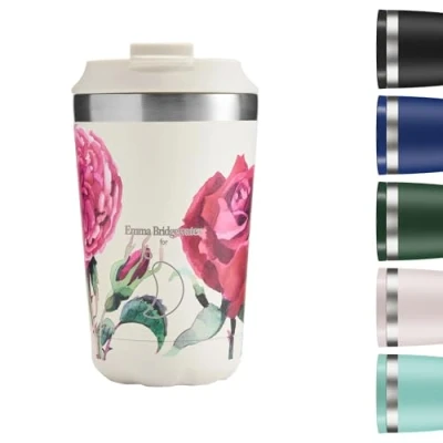 Image of Chilly&#039;s Original Coffee Cup Thermal Travel Mug For Cold &amp; Hot Drinks Reusable Cups with Lids Double Walled Vacuum Insulated Stainless Steel 340ml Roses
