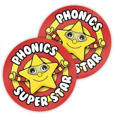 Image of Stone Melon School Reward Stickers 144 Phonics Star 30mm Round Awards Nursery Teachers Parents Children Kids Super Superstar