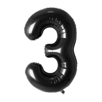 Image of Black Number 3 Foil Balloon, 101cm (2 pack)