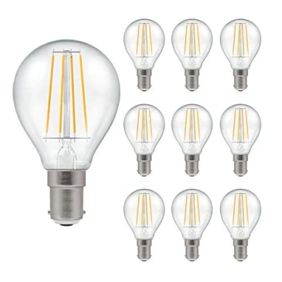 Image of Pack of 10 x Crompton LED Dimmable Filament Golf Ball Light Bulb Clear 5W B15 SBC 2700K Warm