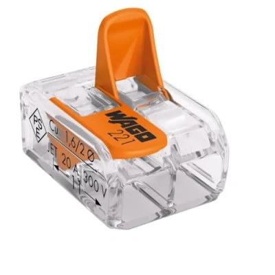Image of WAGO 222 412 2 Port Lever Cage Clamp Terminal Block Connectors Clear/Transparent (Pack of 10)