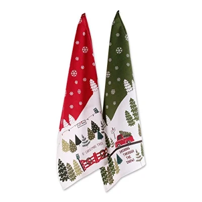 Image of DII Holiday Kitchen Towel Set, Christmas Tea Towels for Baking, Cooking &amp; Entertaining 18x28, Tree Farm, 2 Piece