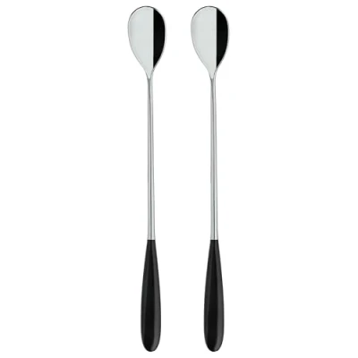 Image of Grunwerg Yin &amp; Yang Soda Spoons 2SOS650BK, 18/10 Stainless Steel, Set of 2, Black