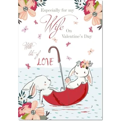 Image of doodlecards Wife Valentine&#039;s Day Card Whimsical Umbrella Medium Size with Plain Envelope