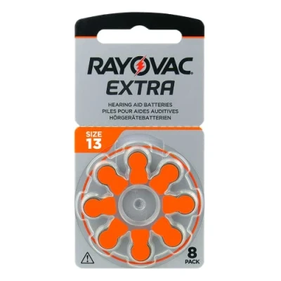 Image of Rayovac Extra 13, 8 Pack, Hearing Aid Batteries, High Performance, Zinc Air 1 Blister Card, Orange, 13AUX 8XEMF