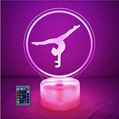 Image of HPBN8 Ltd Optical Illusion 3D Gymnastics Night Light Remote Control Touch Switch 7/16 Colors Changing USB Powered LED Decor Lamp Children Kids Toy Christmas Xmas Brithday Gift