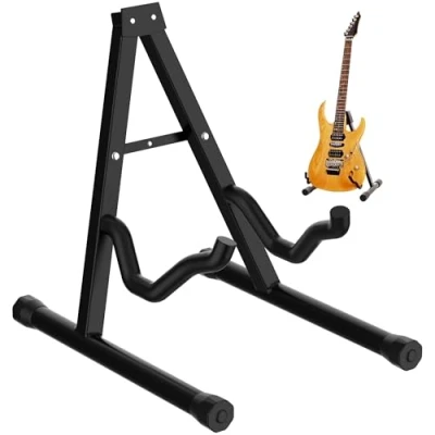 Image of ZENO Guitar Stand A Frame Universal Folding Electric Acoustic Bass Portable Holder for Classic Black